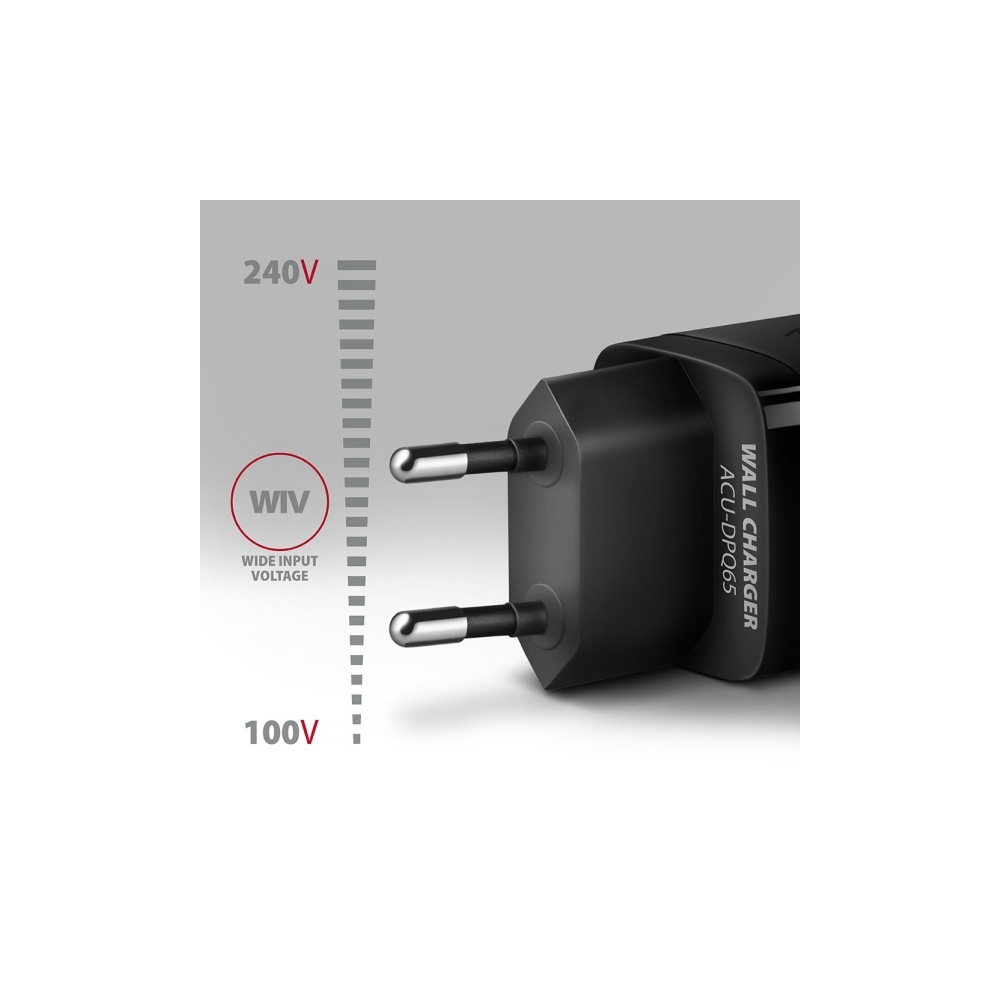 Produktbild för AXAGON ACU-DPQ65 strömadapter - USB typ A, 2 x USB-C - 65 Watt