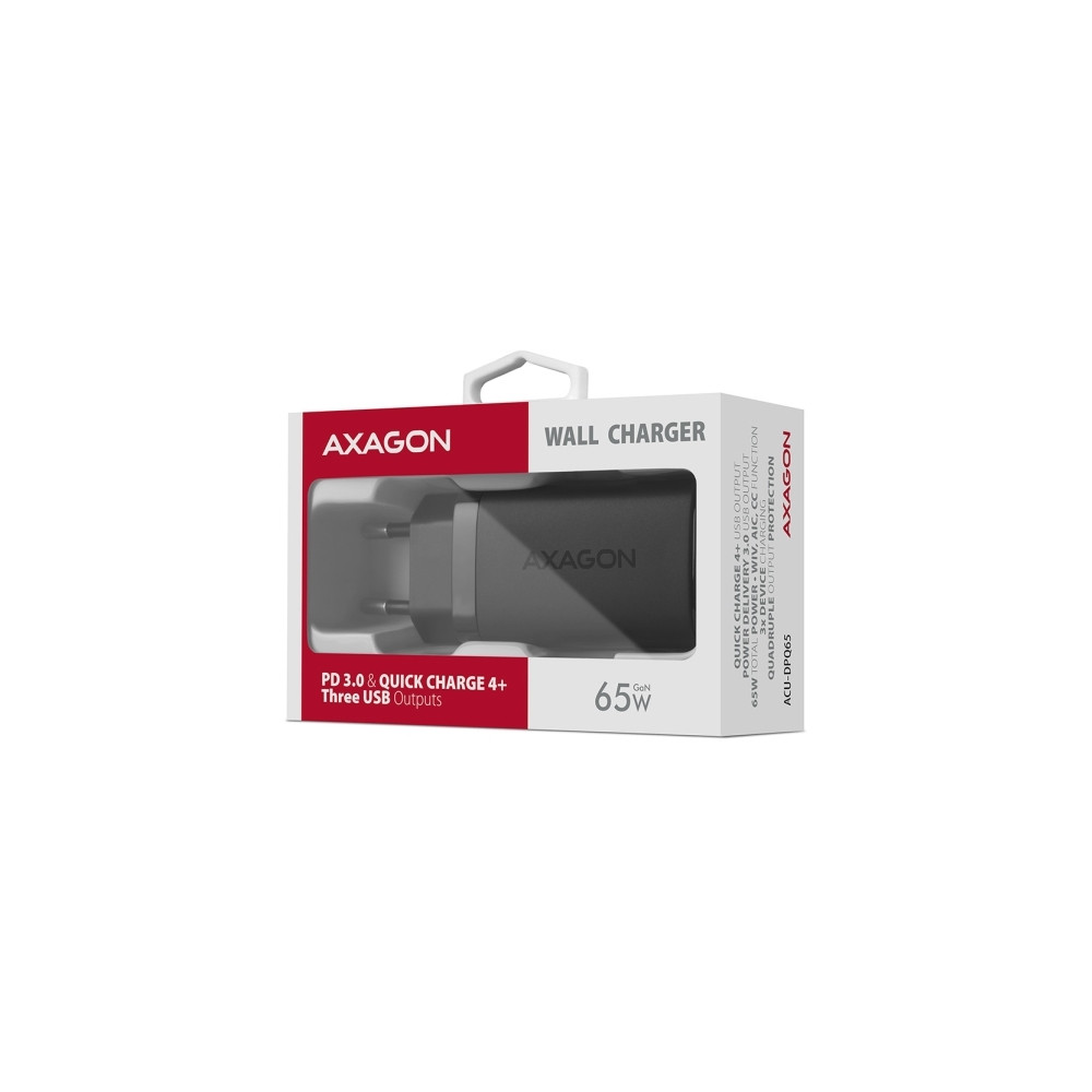 Produktbild för AXAGON ACU-DPQ65 strömadapter - USB typ A, 2 x USB-C - 65 Watt