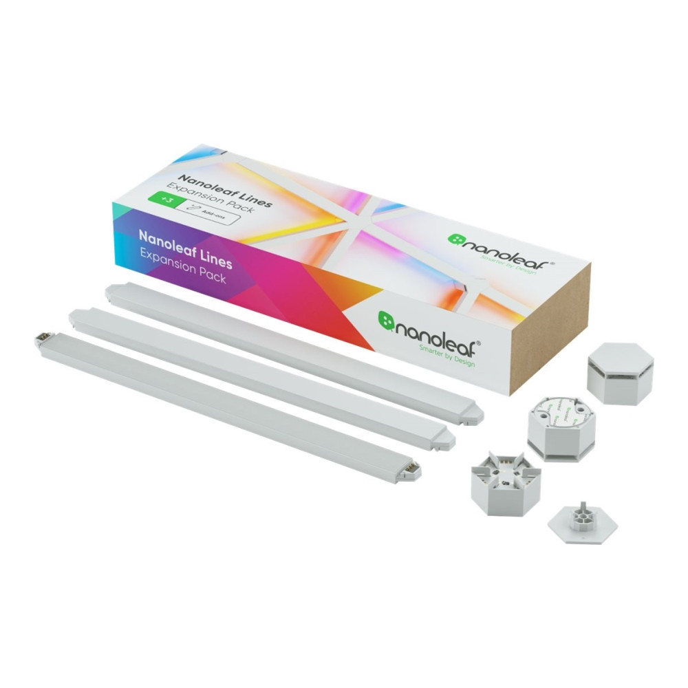 Produktbild för Nanoleaf Lines Expansion Pack - trådlös belysningsuppsättning - LED x 3 - 2 W - 16 miljoner färger - 1200-6500 K - linjär