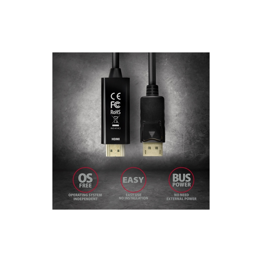Produktbild för Axagon RVD-HI14N, 0,18 m, DisplayPort, HDMI, Hankoppling, Ho...