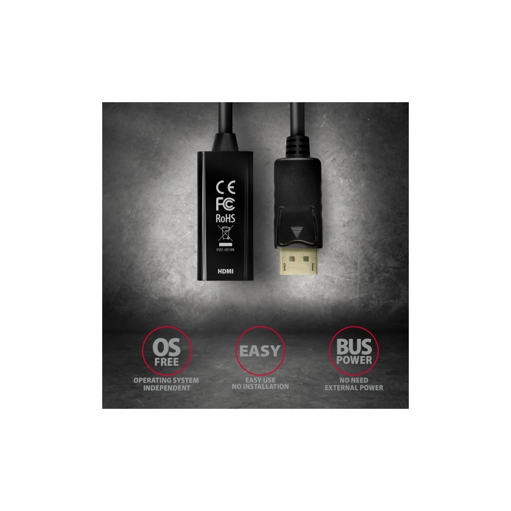 Produktbild för Axagon RVD-HI14N, 0,18 m, DisplayPort, HDMI, Hankoppling, Ho...
