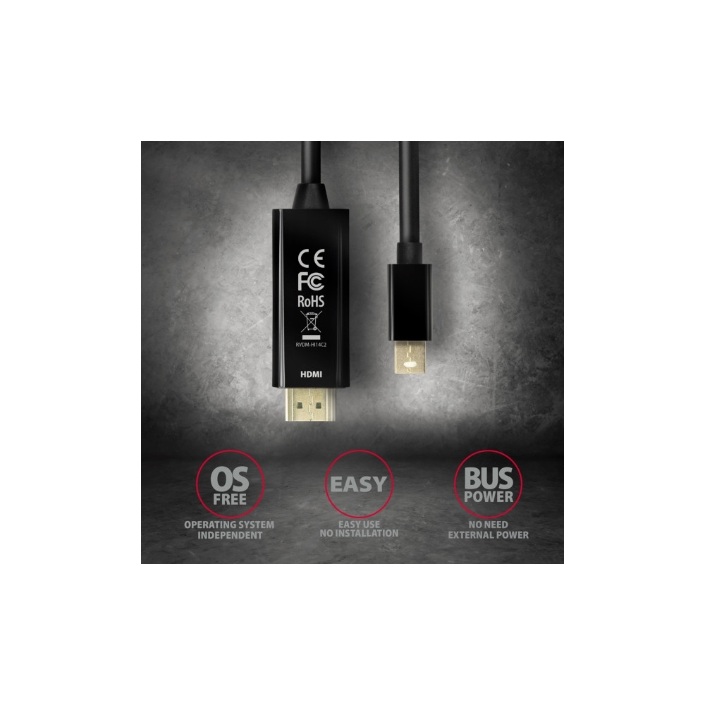 Produktbild för Axagon RVDM-HI14C2 Mini-DisplayPort zu HDMI Adapterkabel 4K/...
