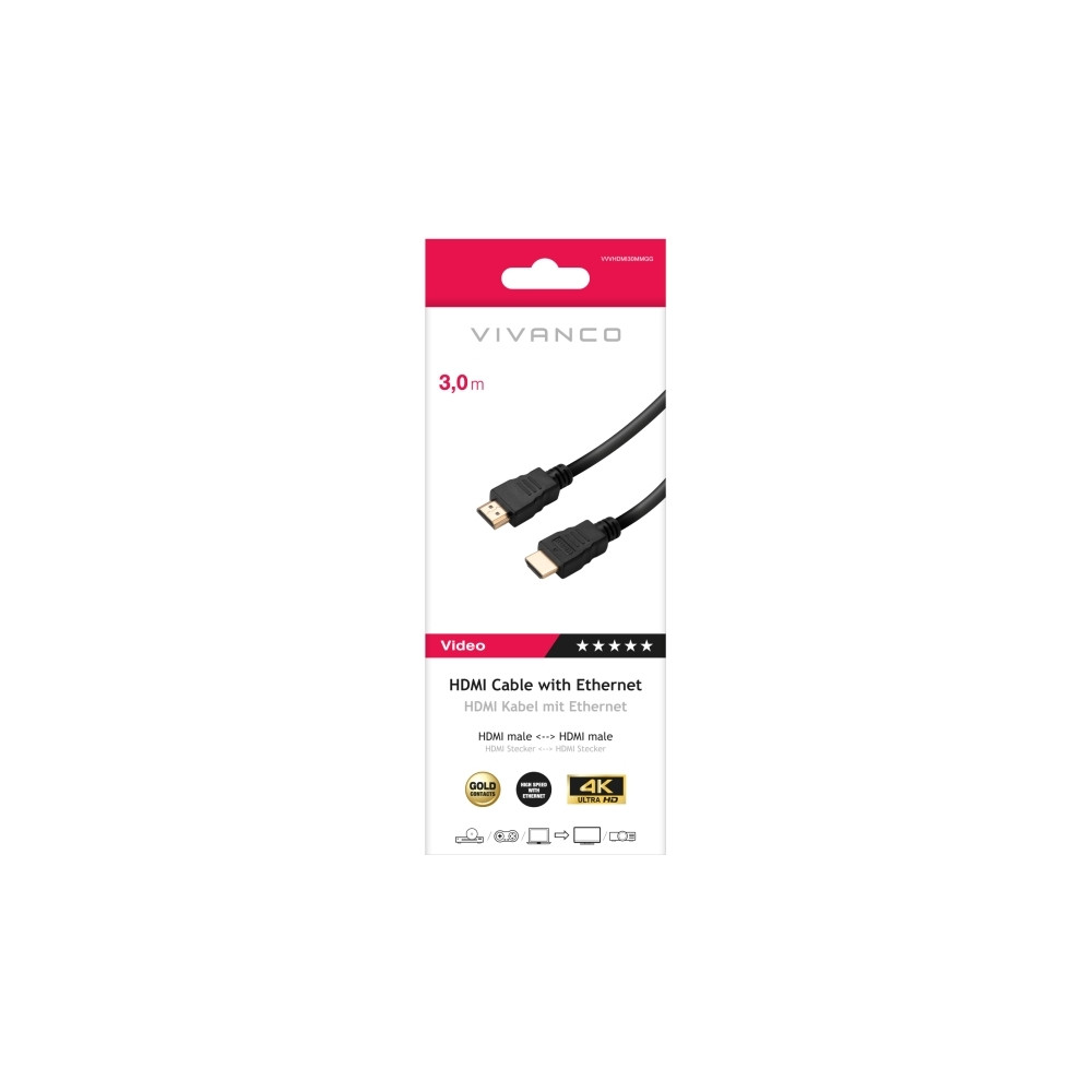 Produktbild för Vivanco VVVHDMI30MMGG, 3 m, HDMI Typ A (standard), HDMI Typ...