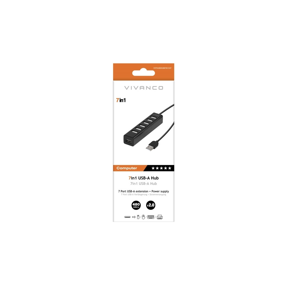 Produktbild för Vivanco VVITHUB20USB7IN1OUT, USB 2.0 Type-A, USB 2.0 Type-A,...