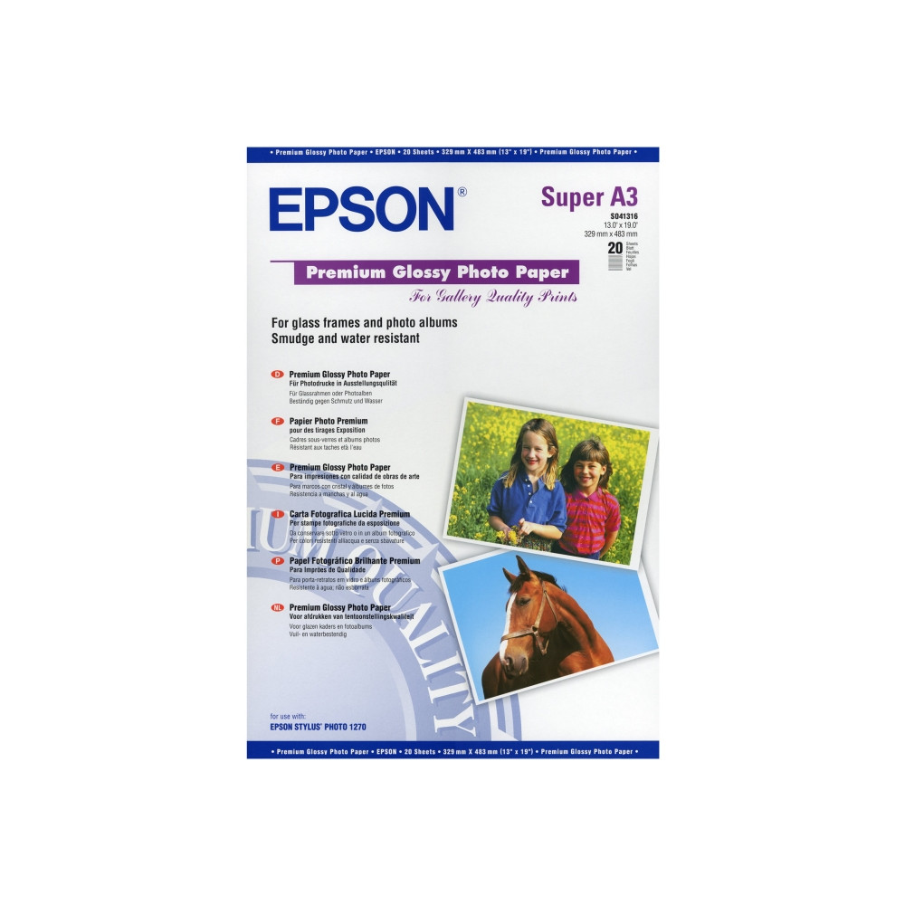 Produktbild för Epson Premium - fotopapper - blank - 20 ark - Super A3/B - 255 g/m²