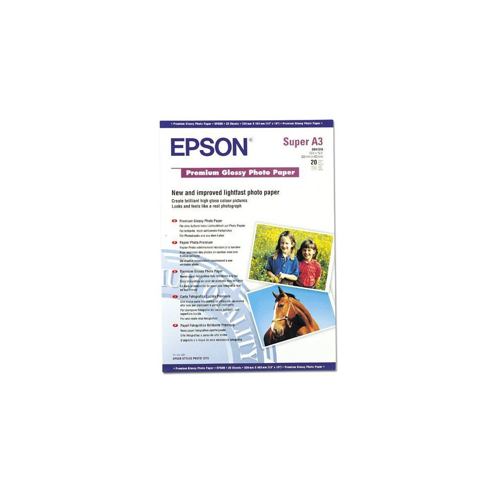 Produktbild för Epson Premium - fotopapper - blank - 20 ark - Super A3/B - 255 g/m²