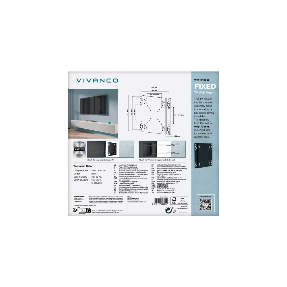 Produktbild för Vivanco VVTVVESA20020FK, 109,2 cm (43"), 20 kg, 50 x 50 mm,...