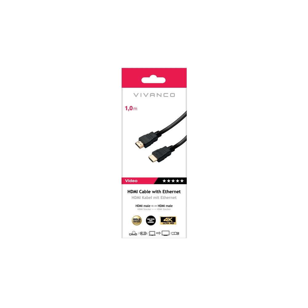 Produktbild för Vivanco VVVHDMI10MMGG, 1 m, HDMI Typ A (standard), HDMI Typ...