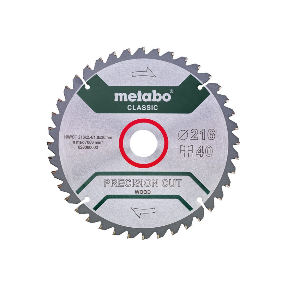 Produktbild för Metabo Classic Precision Cut Wood - cirkelsågblad - för plywood, mjuka träslag, lövträ, träfanér, MDF-skiva, kompositmaterial, obehandlad spånplatta