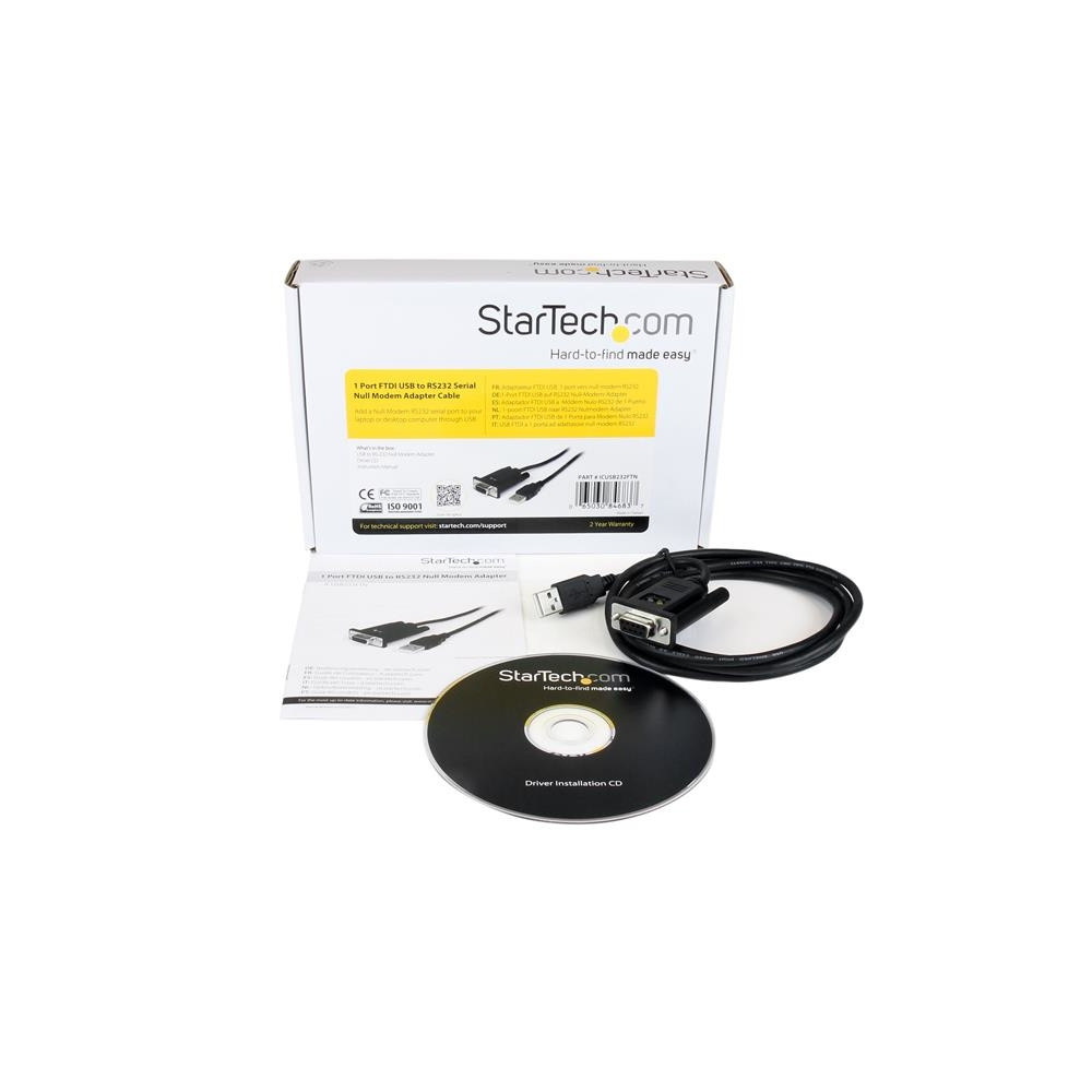 Produktbild för StarTech.com USB till nollmodem RS232 DB9 seriell DCE-kabeladapter med 1 port och FTDI - seriell adapter - USB 2.0 - RS-232