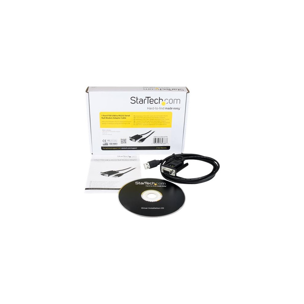Produktbild för StarTech.com USB till nollmodem RS232 DB9 seriell DCE-kabeladapter med 1 port och FTDI - seriell adapter - USB 2.0 - RS-232
