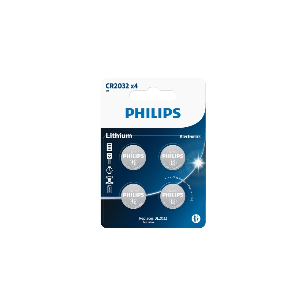 Produktbild för PHILIPS knappcellsbatteri litium CR2032 4-pack