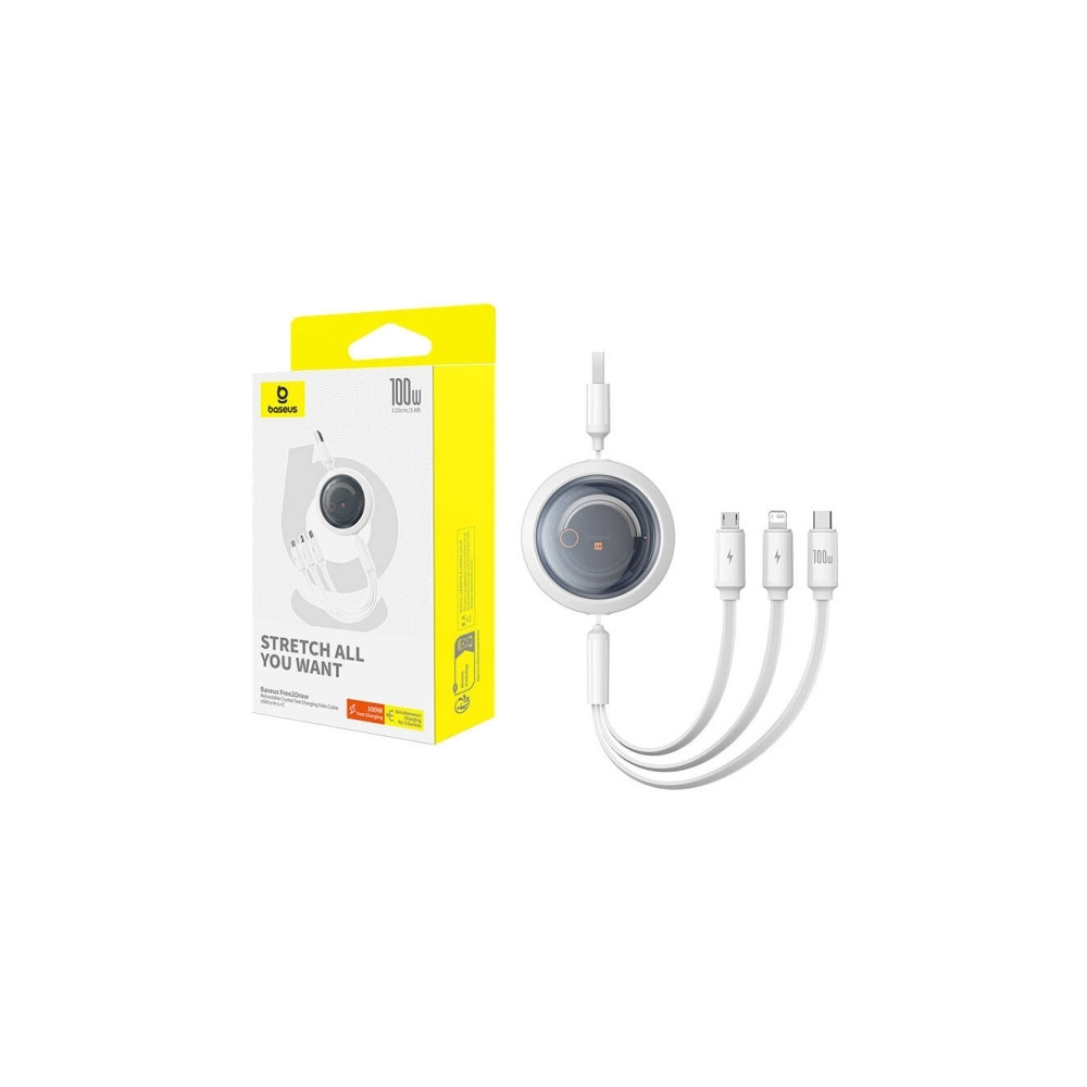 Produktbild för Baseus USB-kabel 3in1 Baseus Free2Draw USB till M+L+C 100W,...