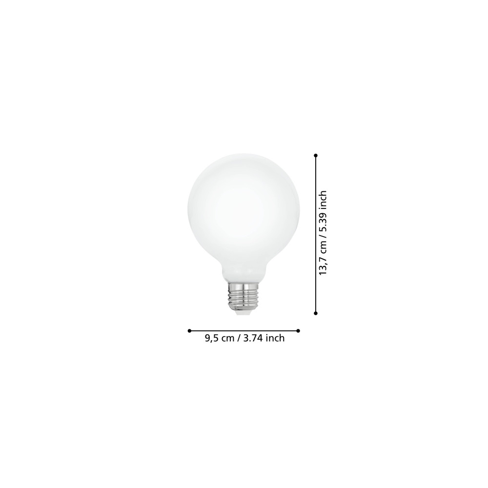 Produktbild för Eglo - LED-glödlampa - form: G95 - E27 - 7 W - varmt vitt ljus - 2700 K - mjölkvit