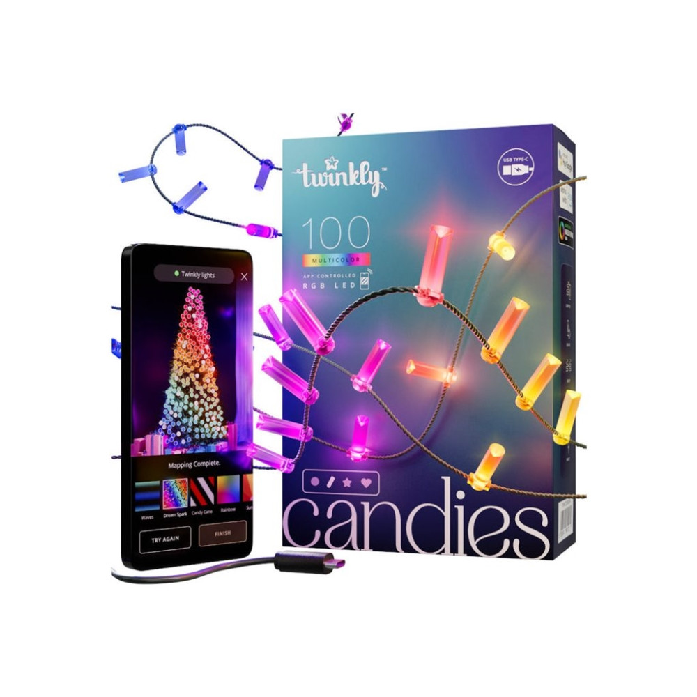 Produktbild för Twinkly Candies - stränglampor - LED x 100 - 7 W - RGB-lampa - ljus - transparent