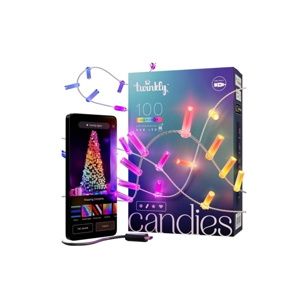Produktbild för Twinkly Candies - stränglampor - LED x 100 - 7 W - RGB-lampa - ljus - transparent