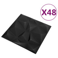 Produktbild för Väggpaneler 48 pcs Diamond Svart 50 x 50 cm XPS Skum