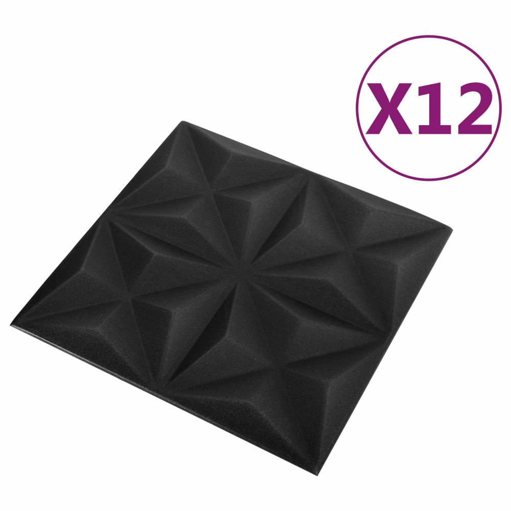 Produktbild för Väggpaneler 12 pcs Origami Svart 50 x 50 cm XPS Skum