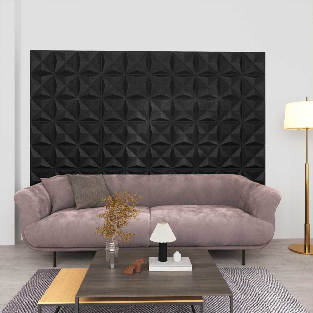 Produktbild för Väggpaneler 24 pcs Origami Svart 50 x 50 cm XPS Skum
