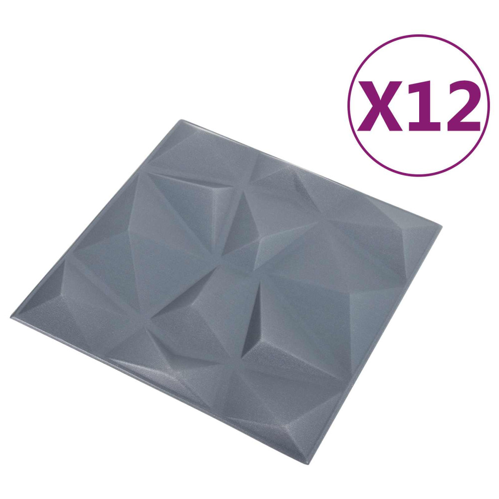 Produktbild för Väggpaneler 12 pcs Diamond Grå 50 x 50 cm XPS Skum