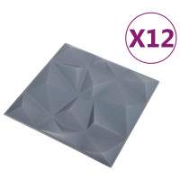 Produktbild för Väggpaneler 12 pcs Diamond Grå 50 x 50 cm XPS Skum