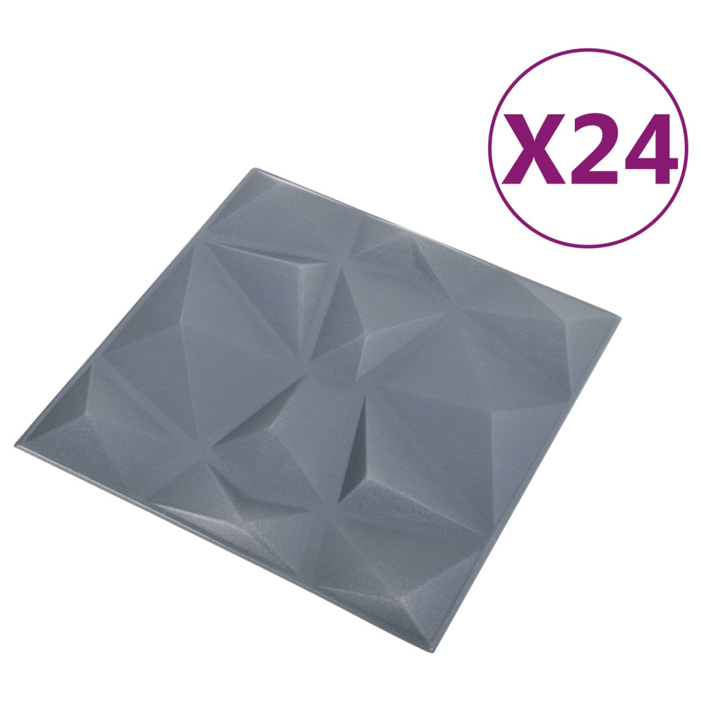 Produktbild för Väggpaneler 24 pcs Diamond Grå 50 x 50 cm XPS Skum