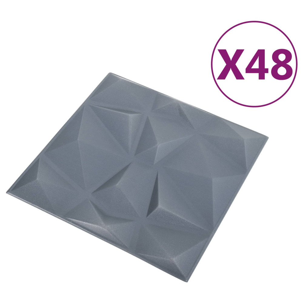 Produktbild för Väggpaneler 48 pcs Diamond Grå 50 x 50 cm XPS Skum