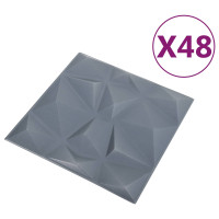 Produktbild för Väggpaneler 48 pcs Diamond Grå 50 x 50 cm XPS Skum