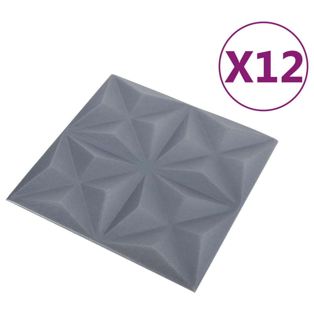Produktbild för Väggpaneler 12 pcs Origami Grå 50 x 50 cm XPS Skum