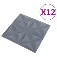 Produktbild för Väggpaneler 12 pcs Origami Grå 50 x 50 cm XPS Skum