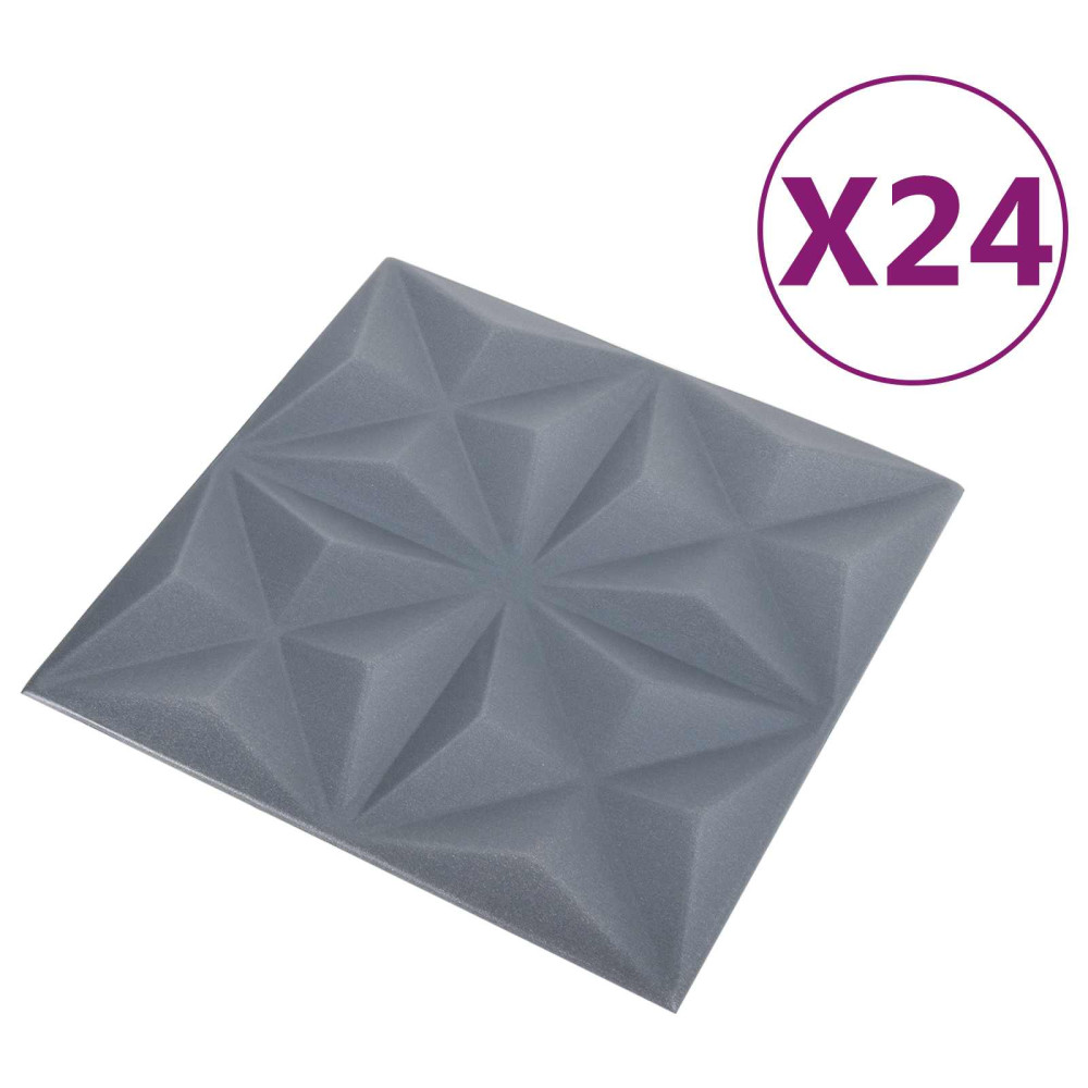 Produktbild för Väggpaneler 24 pcs Origami Grå 50 x 50 cm XPS Skum