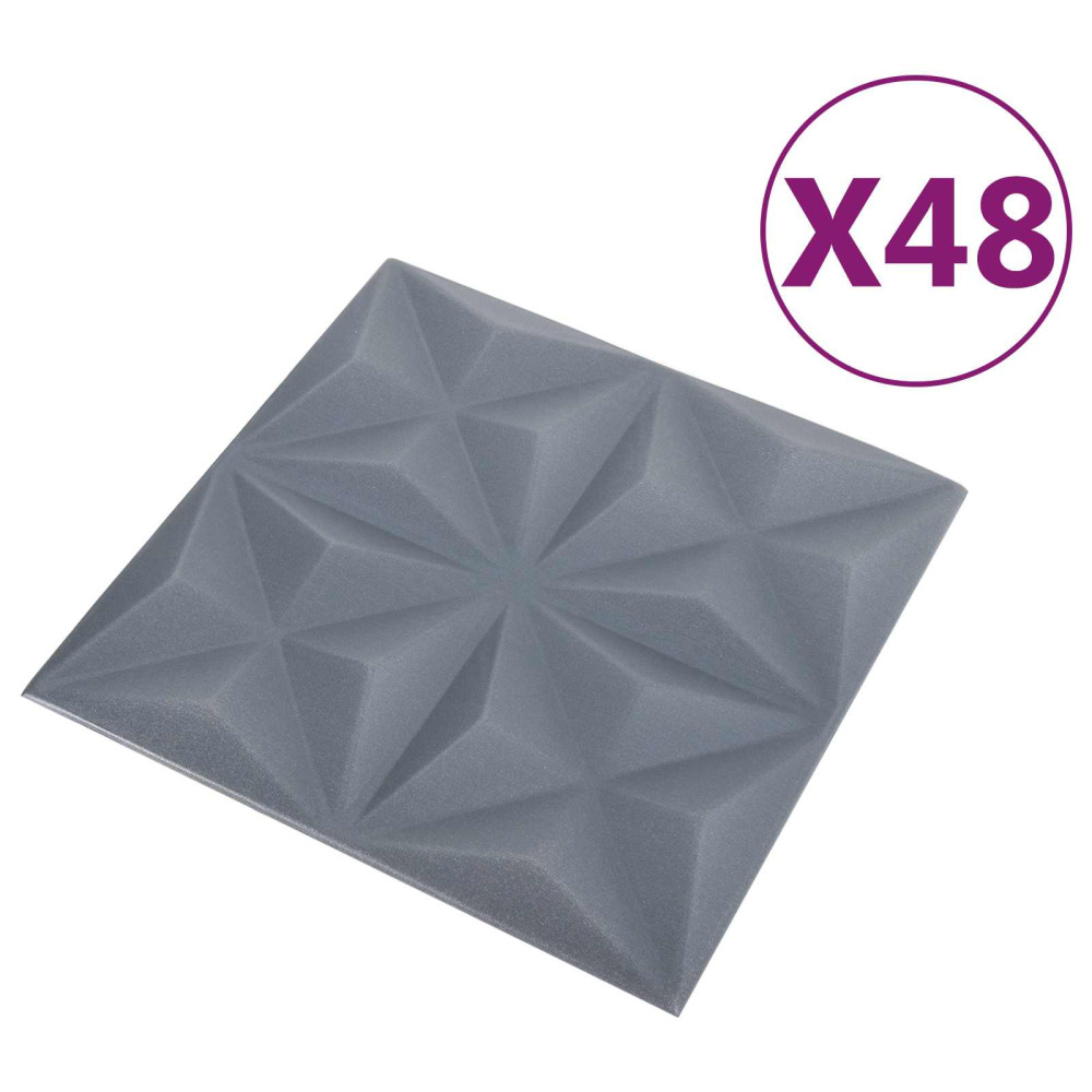 Produktbild för Väggpaneler 48 pcs Origami Grå 50 x 50 cm XPS Skum