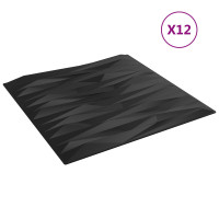 Produktbild för Väggpaneler 12 pcs Svart Sten 50 x 50 cm XPS Skum