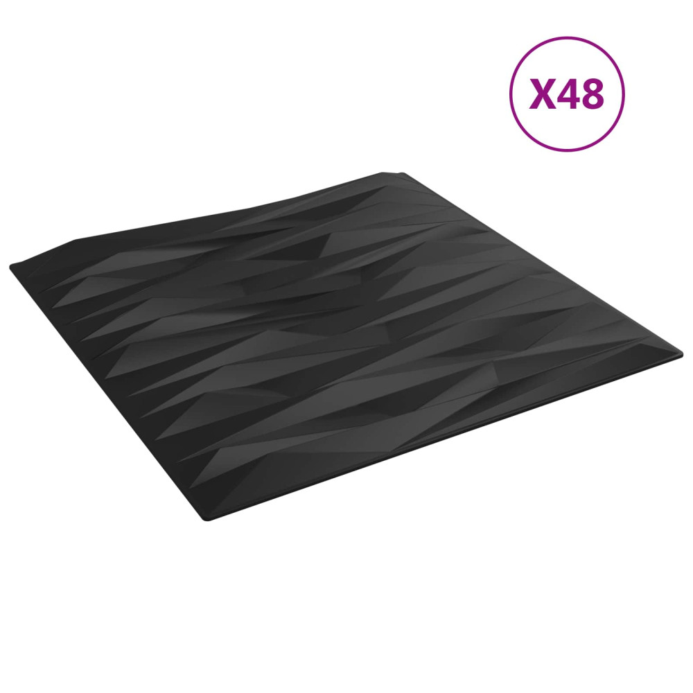 Produktbild för Väggpaneler 48 pcs Svart Sten 50 x 50 cm XPS Skum