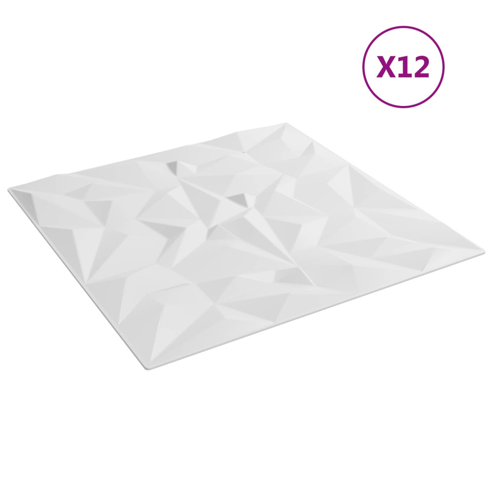 Produktbild för Väggpaneler 12 pcs Vit 50 x 50 cm XPS Skum