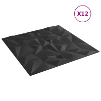 Produktbild för Väggpaneler 12 pcs Svart 50 x 50 cm XPS Skum