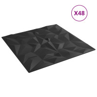 Produktbild för Väggpaneler 48 pcs Svart 50 x 50 cm XPS Skum