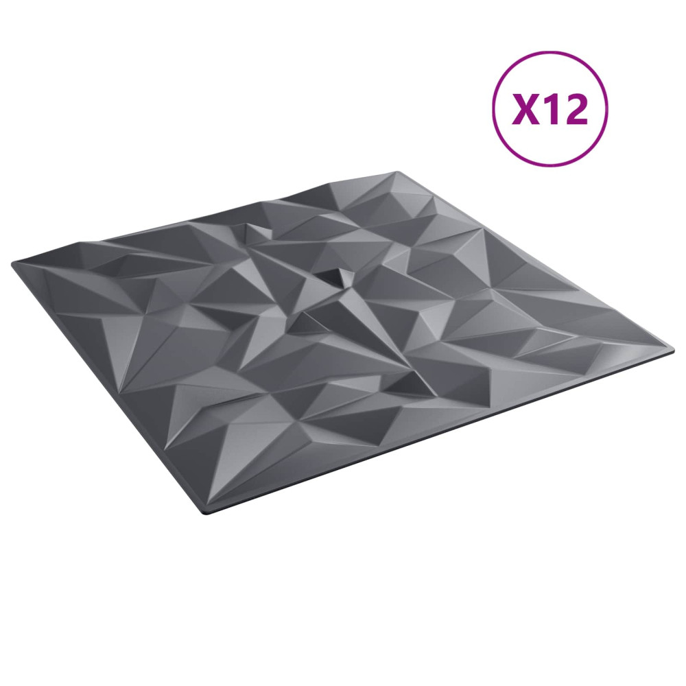 Produktbild för Väggpaneler 12 pcs Amethyst Grå 50 x 50 cm XPS Skum