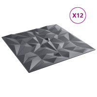 Produktbild för Väggpaneler 12 pcs Amethyst Grå 50 x 50 cm XPS Skum