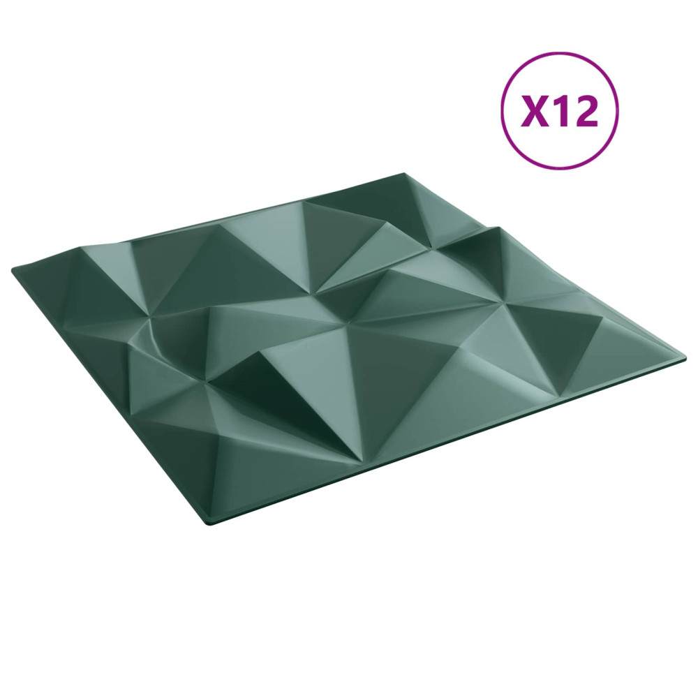 Produktbild för Väggpaneler 12 pcs Diamond Grön 50 x 50 cm XPS Skum