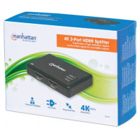 Produktbild för Manhattan HDMI Splitter 2-Port , 4K@30Hz, Displays output from x1 HDMI source to x2 HD displays (same output to both displays), AC Powered (cable 0.9m), Black, Three Year Warranty, Retail Box - video/audiosplitter - 2 portar