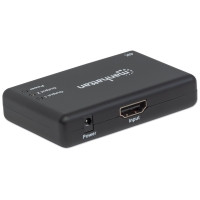 Produktbild för Manhattan HDMI Splitter 2-Port , 4K@30Hz, Displays output from x1 HDMI source to x2 HD displays (same output to both displays), AC Powered (cable 0.9m), Black, Three Year Warranty, Retail Box - video/audiosplitter - 2 portar