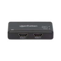 Produktbild för Manhattan HDMI Splitter 2-Port , 4K@30Hz, Displays output from x1 HDMI source to x2 HD displays (same output to both displays), AC Powered (cable 0.9m), Black, Three Year Warranty, Retail Box - video/audiosplitter - 2 portar