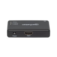 Produktbild för Manhattan HDMI Splitter 2-Port , 4K@30Hz, Displays output from x1 HDMI source to x2 HD displays (same output to both displays), AC Powered (cable 0.9m), Black, Three Year Warranty, Retail Box - video/audiosplitter - 2 portar
