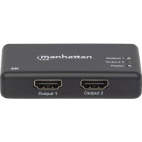 Produktbild för Manhattan HDMI Splitter 2-Port , 4K@30Hz, Displays output from x1 HDMI source to x2 HD displays (same output to both displays), AC Powered (cable 0.9m), Black, Three Year Warranty, Retail Box - video/audiosplitter - 2 portar
