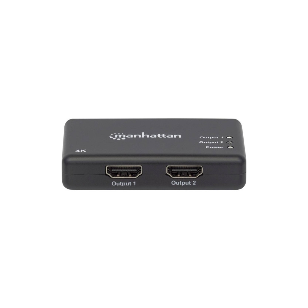 Produktbild för Manhattan HDMI Splitter 2-Port , 4K@30Hz, Displays output from x1 HDMI source to x2 HD displays (same output to both displays), AC Powered (cable 0.9m), Black, Three Year Warranty, Retail Box - video/audiosplitter - 2 portar