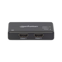 Produktbild för Manhattan HDMI Splitter 2-Port , 4K@30Hz, Displays output from x1 HDMI source to x2 HD displays (same output to both displays), AC Powered (cable 0.9m), Black, Three Year Warranty, Retail Box - video/audiosplitter - 2 portar