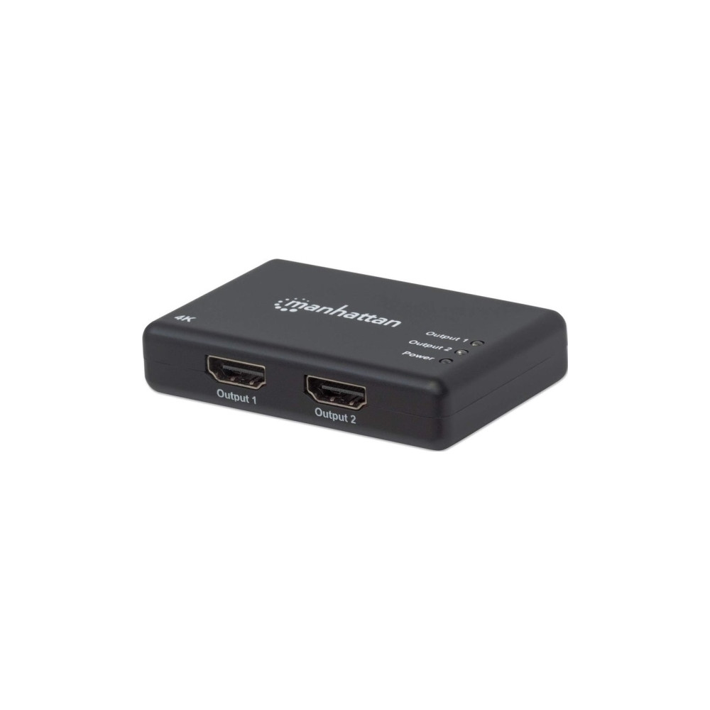 Produktbild för Manhattan HDMI Splitter 2-Port , 4K@30Hz, Displays output from x1 HDMI source to x2 HD displays (same output to both displays), AC Powered (cable 0.9m), Black, Three Year Warranty, Retail Box - video/audiosplitter - 2 portar