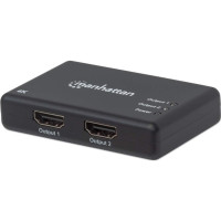 Produktbild för Manhattan HDMI Splitter 2-Port , 4K@30Hz, Displays output from x1 HDMI source to x2 HD displays (same output to both displays), AC Powered (cable 0.9m), Black, Three Year Warranty, Retail Box - video/audiosplitter - 2 portar