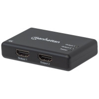 Produktbild för Manhattan HDMI Splitter 2-Port , 4K@30Hz, Displays output from x1 HDMI source to x2 HD displays (same output to both displays), AC Powered (cable 0.9m), Black, Three Year Warranty, Retail Box - video/audiosplitter - 2 portar